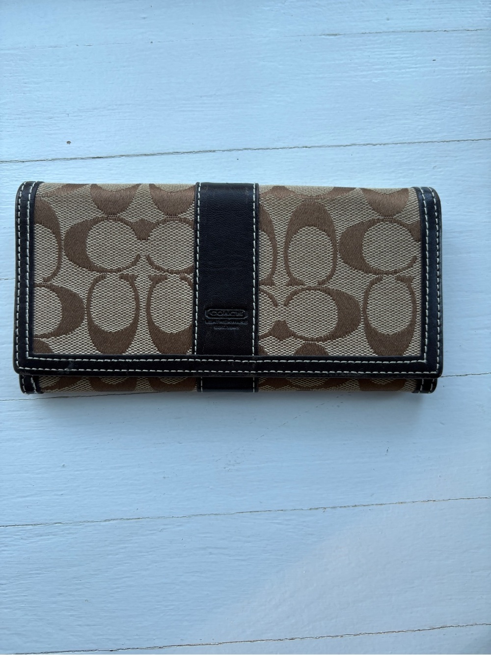 Coach Brown Signature Canvas Continental Wallet with Dark Brown Trim